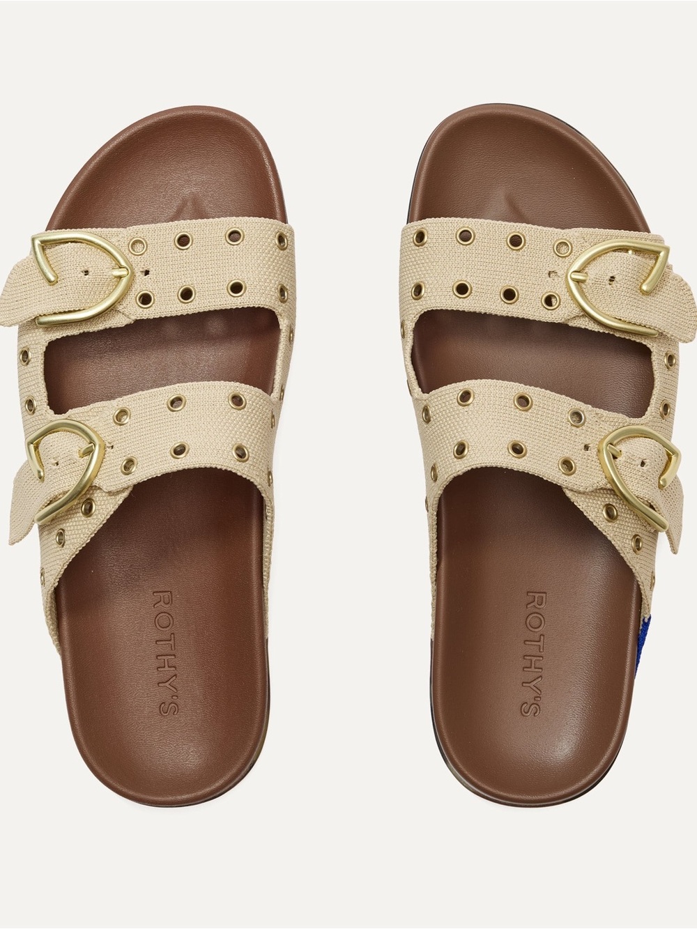 Rothy's Beige Eyelet Buckle Slide Sandals